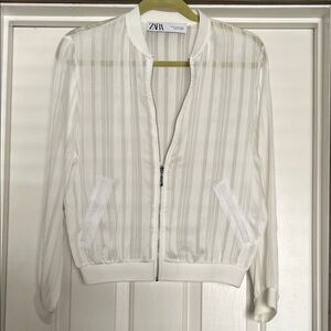 Zara Women's Sheer White Bomber Jacket